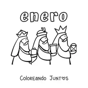 Imagen para colorear de enero con los reyes magos animados