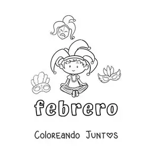 Imagen para colorear de febrero con un niño en el carnaval