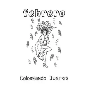 Imagen para colorear de febrero con una bailarina del carnaval de brasil