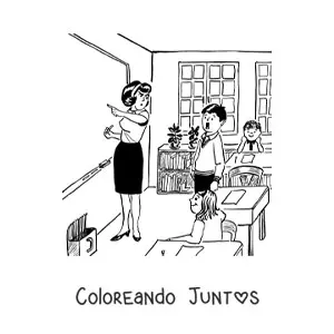 Imagen para colorear de una profesora en nogada regañando a un alumno