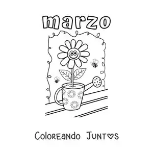Imagen para colorear de marzo con una flor animada