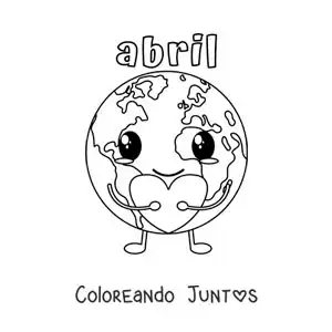 Imagen para colorear de abril con la tierra animada kawaii