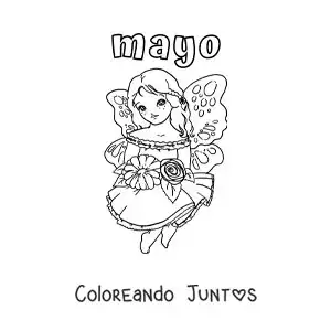 Imagen para colorear de mayo con un hada de primavera