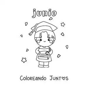 Imagen para colorear de junio con un niño con diploma y birrete en su graduación