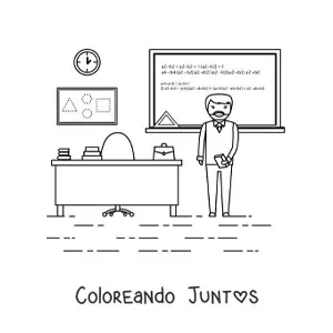 Imagen para colorear de un profesor explicando matemáticas ante el pizarrón