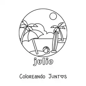 Imagen para colorear de julio con un paisaje de playa