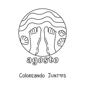 Imagen para colorear de agosto con un par de pies en la playa