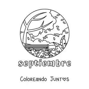 Imagen para colorear de septiembre con un paisaje de otoño