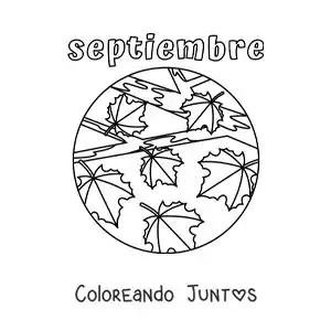 Imagen para colorear de septiembre con hojas de otoño