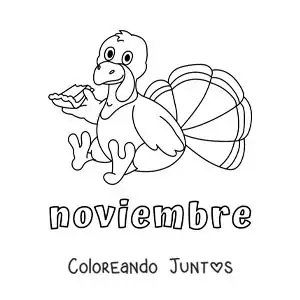 Imagen para colorear de noviembre con un pavo animado de acción de gracias