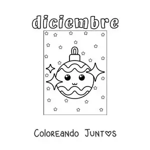 Imagen para colorear de diciembre con una bambalina navideña animada kawaii