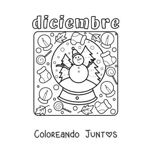 Imagen para colorear de diciembre con una bola de nieve animada