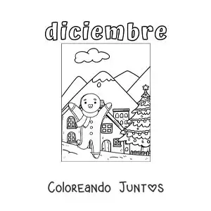 Imagen para colorear de diciembre con un hombre de jengibre navideño animado