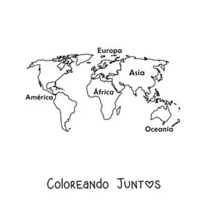 Imagen para colorear de mapamundi con los nombres de los continentes