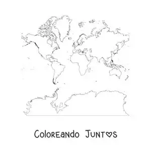 Imagen para colorear de mapamundi de mercator con la antártida