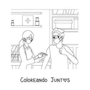 Imagen para colorear de una doctora vacunando a un paciente en un consultorio