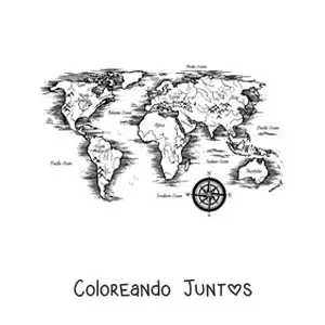 Imagen para colorear de planisferio con los contienentes