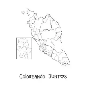 Imagen para colorear de mapa político de Malasia