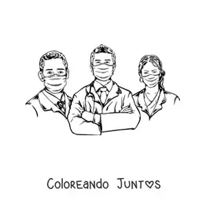 Imagen para colorear de tres doctores con mascarilla