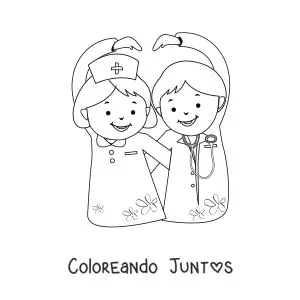 Imagen para colorear de un médico y una enfermera animada