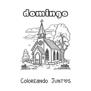 Imagen para colorear del día domingo con una iglesia