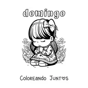 Imagen para colorear del día domingo con una niña arrodillada orando