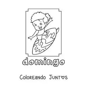 Imagen para colorear del día domingo con una niña surfeando