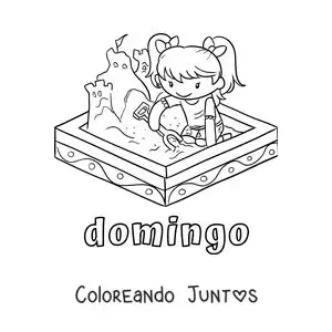Imagen para colorear del día domingo con una niña jugando en el parque