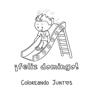 Imagen para colorear de feliz domingo con un niño jugando en un tobogán