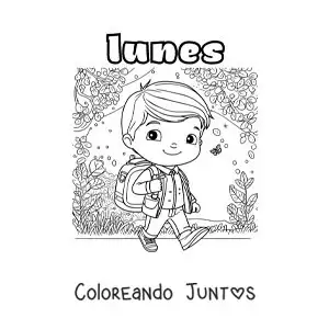 Imagen para colorear del día lunes con un niño caminando a la escuela