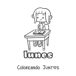Imagen para colorear del día lunes con una niña estudiando en la escuela