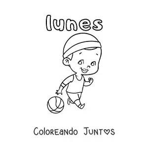 Imagen para colorear del día lunes con un niño practicando baloncesto