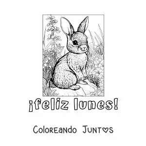 Imagen para colorear de feliz lunes con un conejo tierno