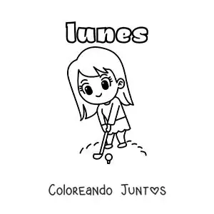 Imagen para colorear del día lunes con una niña practicando golf