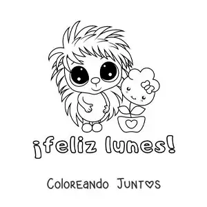 Imagen para colorear de feliz lunes con un puercoespín tierno animado