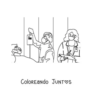 Imagen para colorear de dos médicos atendiendo a un paciente hospitalizado