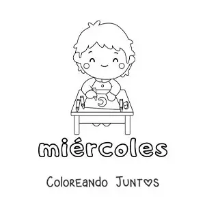 Imagen para colorear del día miércoles con un niño estudiando en clase