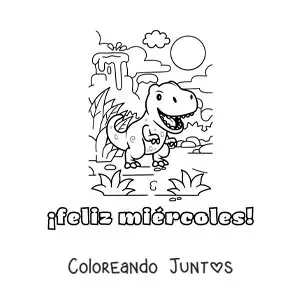 Imagen para colorear de feliz miércoles con un dinosaurio animado
