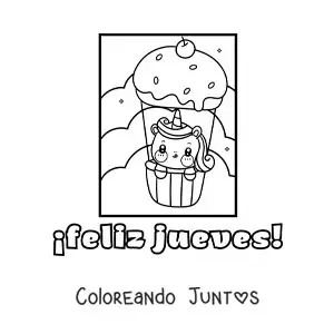 Imagen para colorear de feliz jueves con un unicornio animado tierno
