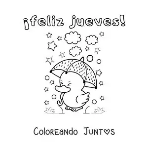 Imagen para colorear de feliz jueves con un pato animado kawaii