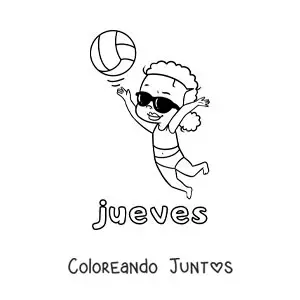 Imagen para colorear del día jueves con una niña jugando voleibol