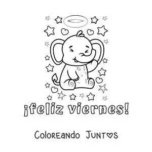 Imagen para colorear de feliz viernes con un elefante animado tierno