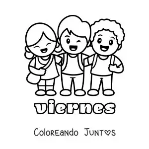 Imagen para colorear del día viernes con un grupo de amigos en el recreo