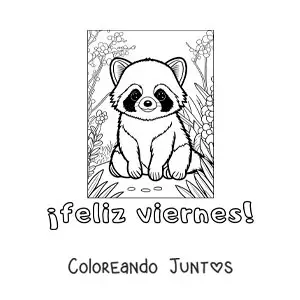 Imagen para colorear de feliz viernes con un mapache animado
