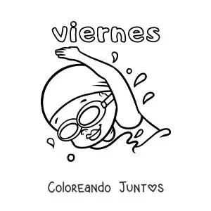 Imagen para colorear del día viernes con una niña haciendo natación