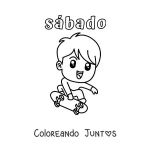 Imagen para colorear del día sábado con un niño patinando