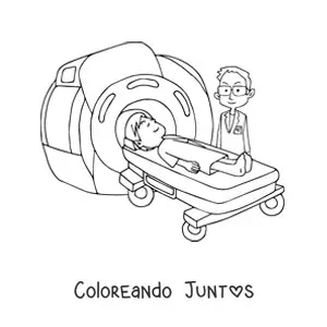 Imagen para colorear de un médico realizando una resonancia magnética a un paciente