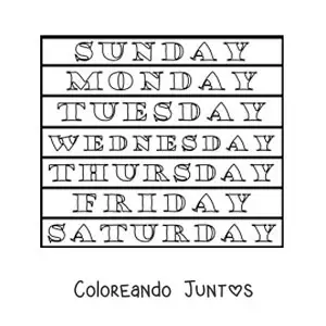 Imagen para colorear de los días de la semana en inglés