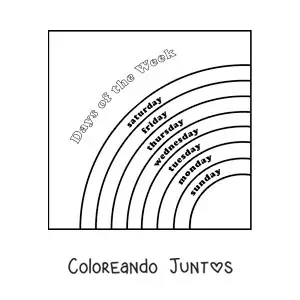 Imagen para colorear de arcoíris con los días de la semana en inglés