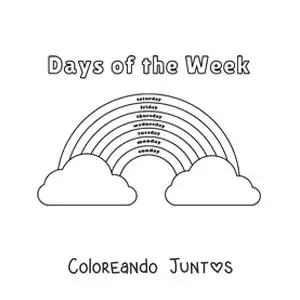 Imagen para colorear de arcoíris para aprender los días de la semana en inglés